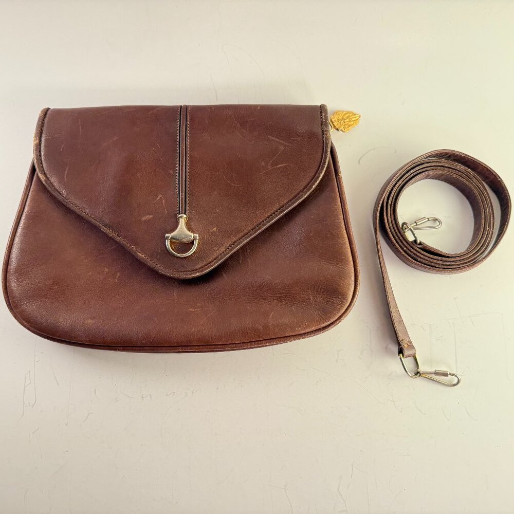 Vintage c1960s Gucci Horsebit Leather Handbag In Brown